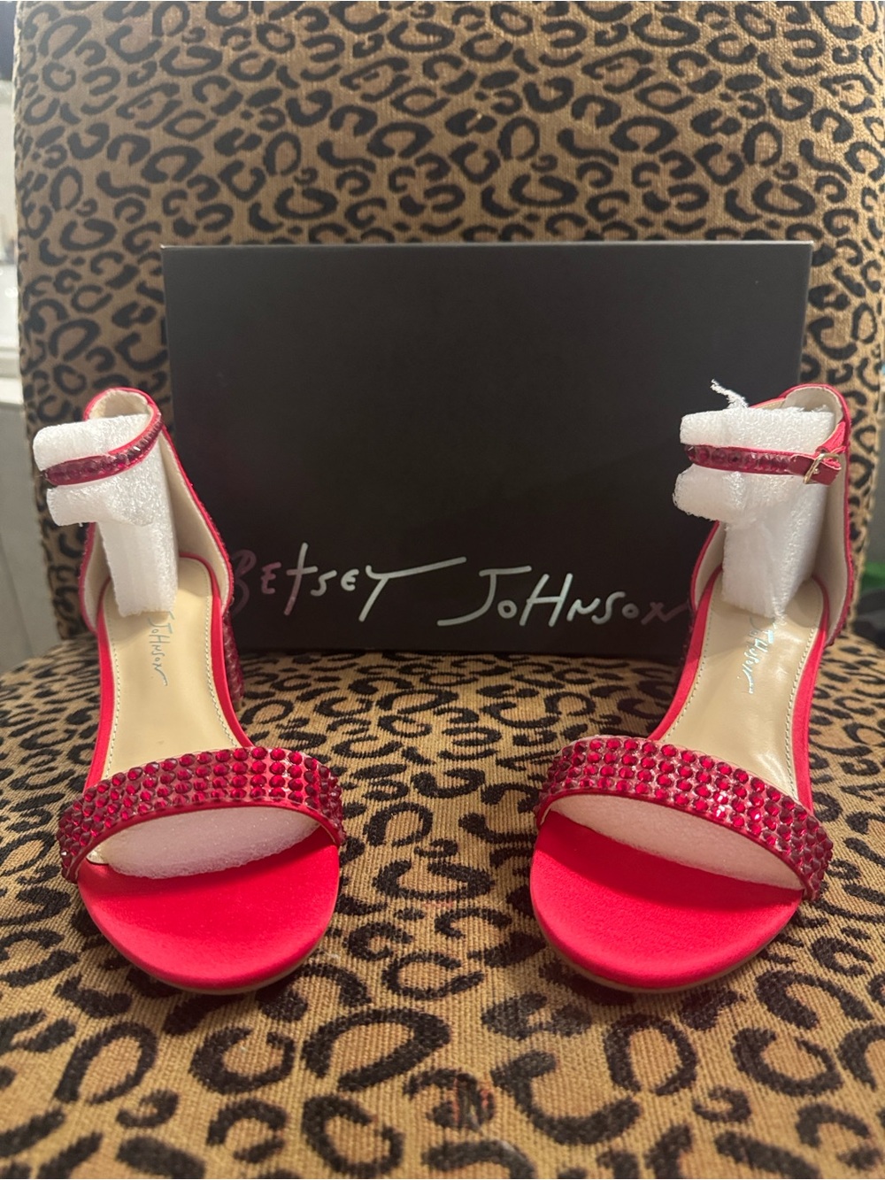 Betsey Johnson Red Crystal Block Heel Sandals - Size 7 - NWT & Box